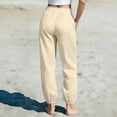 thumbnail image 4 of DeHolifer Women's Linen Pants Drawstring Widet Leg Jogger Pants Travel Casual Summer Beach Trousers with Pockets Beige 2XL, 4 of 4