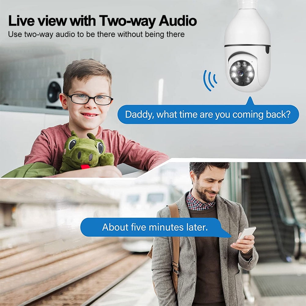 BCOOSS Home Security Camera Wireless WIFI Outdoor Surveillance Camera with Light Bulb 1080 HD Motion Detection 360 Degree Wide Angle