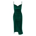 thumbnail image 7 of Wxolcjlv Women Solid Color Spaghetti Strap Slit Dress Velvet Bodycon Sweetheart Neck Evening Party Maxi Dress, 7 of 7