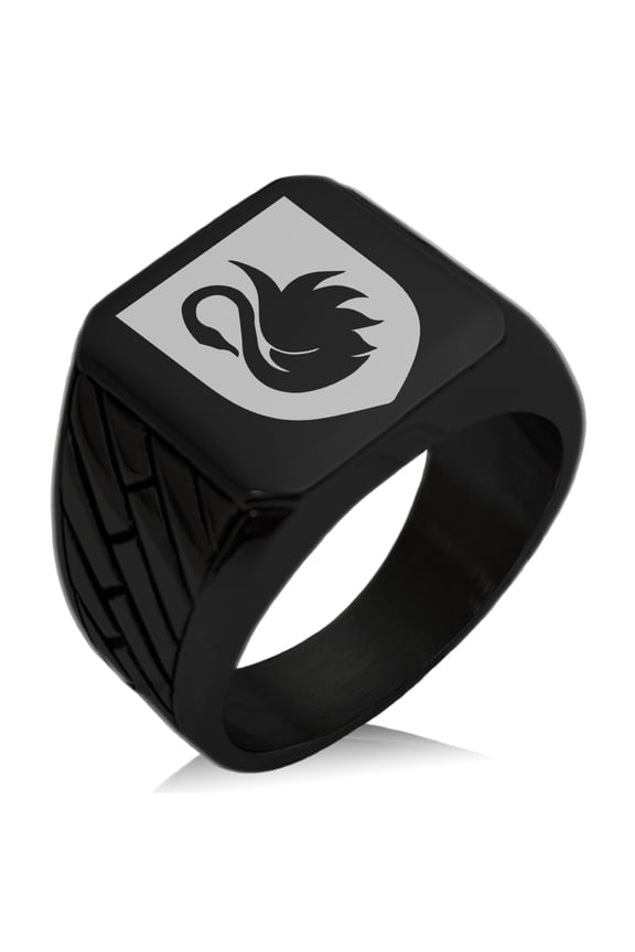 Stainless Steel Swan Harmony Coat of Arms Shield Geometric Pattern Biker Style Polished Ring