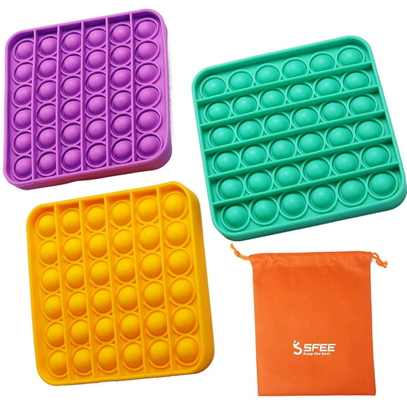 Kartokner 3 Pack Fidget Toys Pop It Fidget Toy Set Bubble Fidget Toy Kit, Square Silicone Fidget Push Pop Bubble Sensory Stress Fidget Toys Popping Game for Kids and Adults(Purple+Yellow+Green)