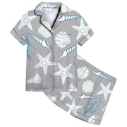 Girls Satin Pajama Set Ocean Themed Print for Kids - Soft Sleepwear and Casual Wear for Everyday Comfort and Sleep