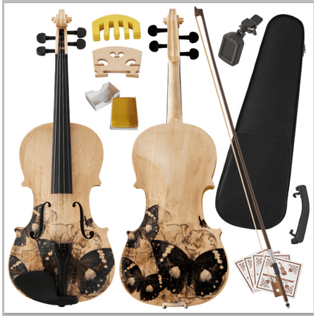 Distinctive Artistic Violin Set for Beginners Students Adults with Hard Case Bow Extra Strings Full Size Hand Carved Spruce Top Ebony Fingerboard