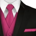 thumbnail image 3 of BEST TUXEDO Men's Formal, Prom, Wedding, Homecoming, Tuxedo Vest, Tie & Hankie Set in Fuchsia Solid Satin - S, 3 of 3
