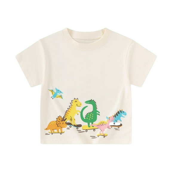 ZHOGXU Children Boys Summer Tops Short Sleeve Round Neck Dinosaur Print Fashion Comfortable T Shirt For Casual Daily Wear,Beige,5-6 Years
