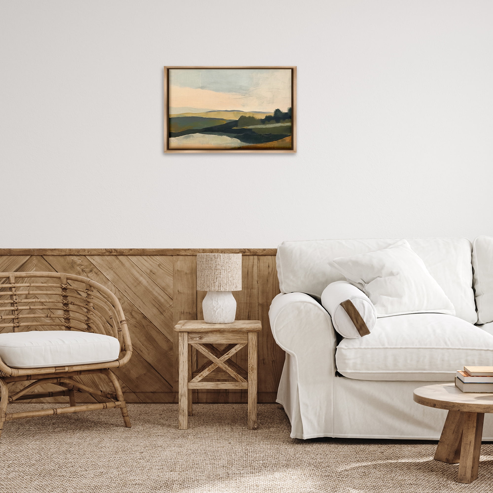 Stupell Industries Green Hills Painting Landscape & Nature Painting Brown Floater Framed Canvas Art Print Wall Art, 25 x 17