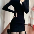 thumbnail image 3 of Vestidos de manga larga para mujer, Mini vestido ajustado Sexy negro, Y2k, cintura alta, damas coreanas, vestido CORTO BÁSICO, Otoño e Invierno, 3 of 7