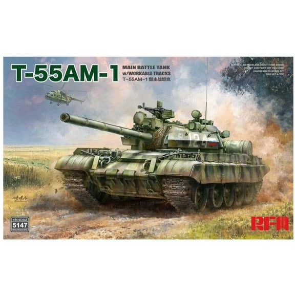RYE FIELD 5147 1/35 T-55AM-1 Main Battle Tank w/Workable Tracks Model Kit