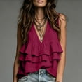 thumbnail image 6 of CYMMPU Women's Deep V Tiered Multi Ruffle Sleeveless Linen Tank Top, Flowy Loose Fit Boho Vacation Camisole Wine XXL, 6 of 6