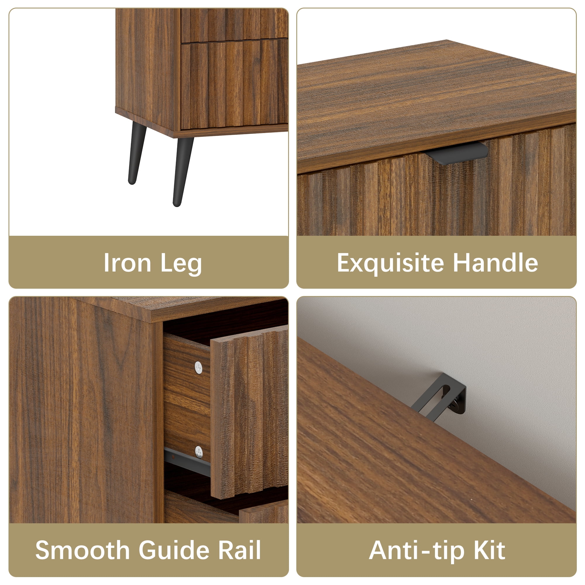 6-Drawer Fluted Dresser – Modern Natural Wood Dresser with Blister Drawers, Brown, Stylish Storage for Bedroom or Office