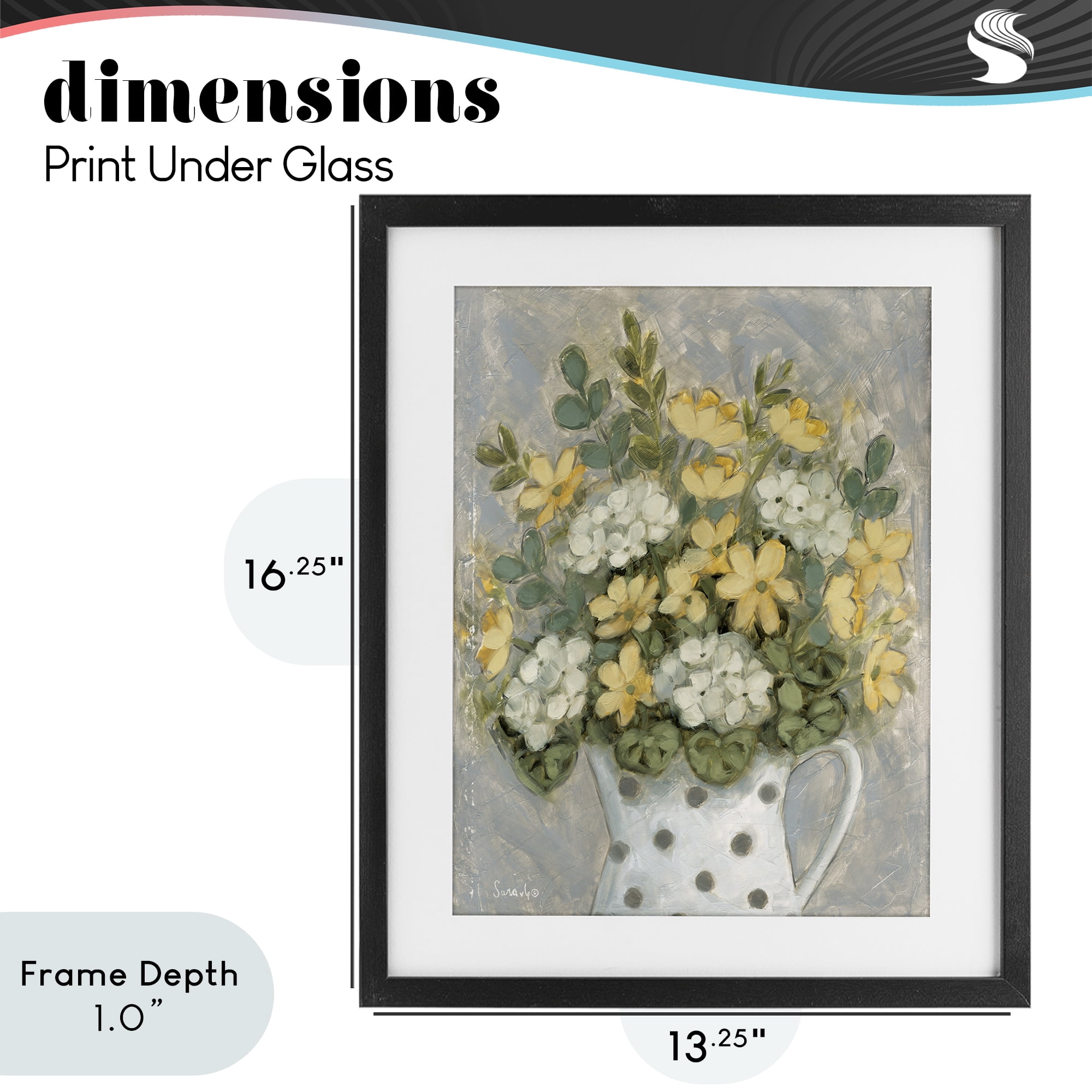 Stupell Industries Farm Fresh Bouquet Dotted Vase Black Framed Print Under Glass, design by Sara G. Designs