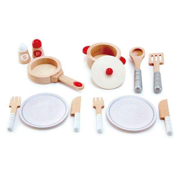 Hape Cook & Serve Kids Wooden Pretend Kitchen Play Food Plates
