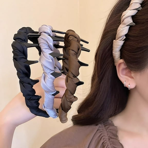 Retro High Headband With Teeth Comb,Exquisite Matte Pearl Color Ribbon Hair Band,Vintage High Cranium,Women's Daily Wear Headdress High Skull Top Pressure Hair,Tidy Up Loose Strands Of Hair