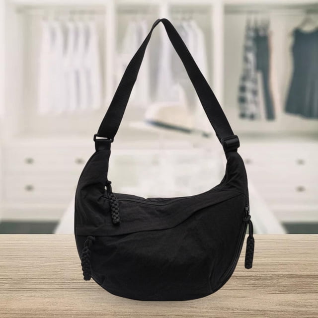 Bolsa de hombro simple bolso de nylon Crossbody para viajes al aire libre para acampar el trabajo de conducción Negro