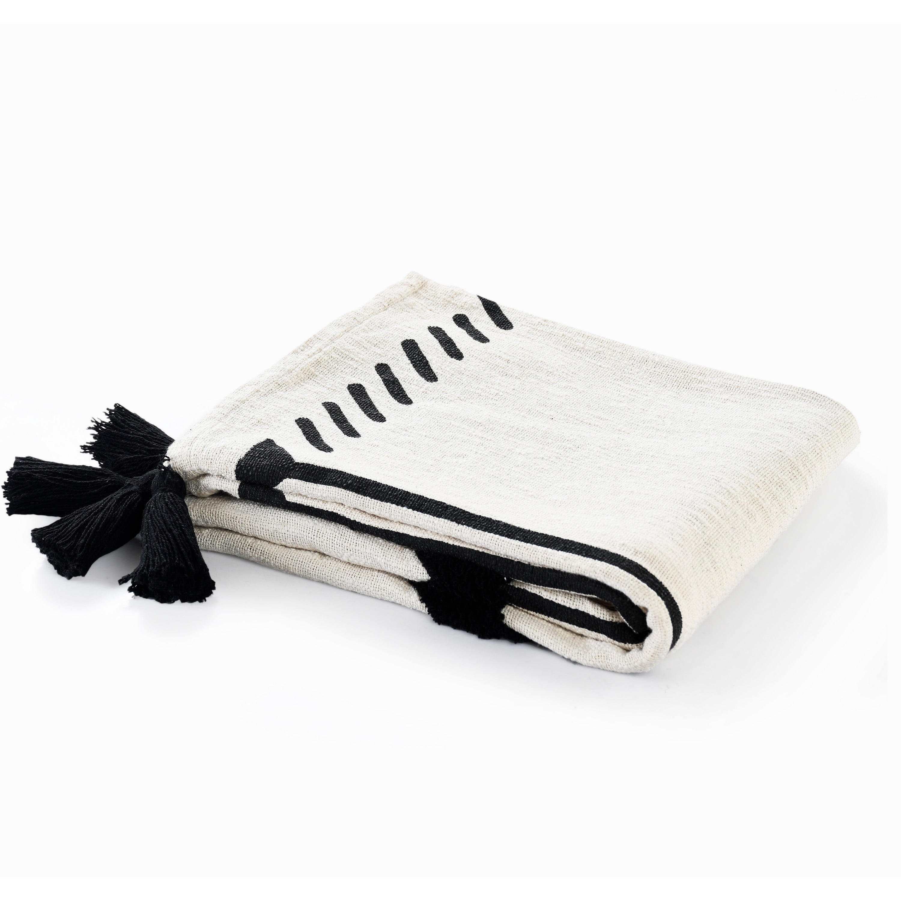 LR Home Cream and Black Bordered Diamond Cotton Throw Blanket, 50" x 60"