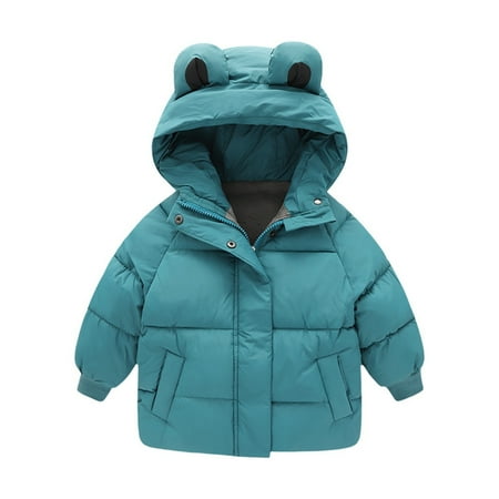 

ZMHEGW Jacket For Toddler Baby Boys Girls Winter Warm Solid Ears Hooded Padded Outwear Kid Coats