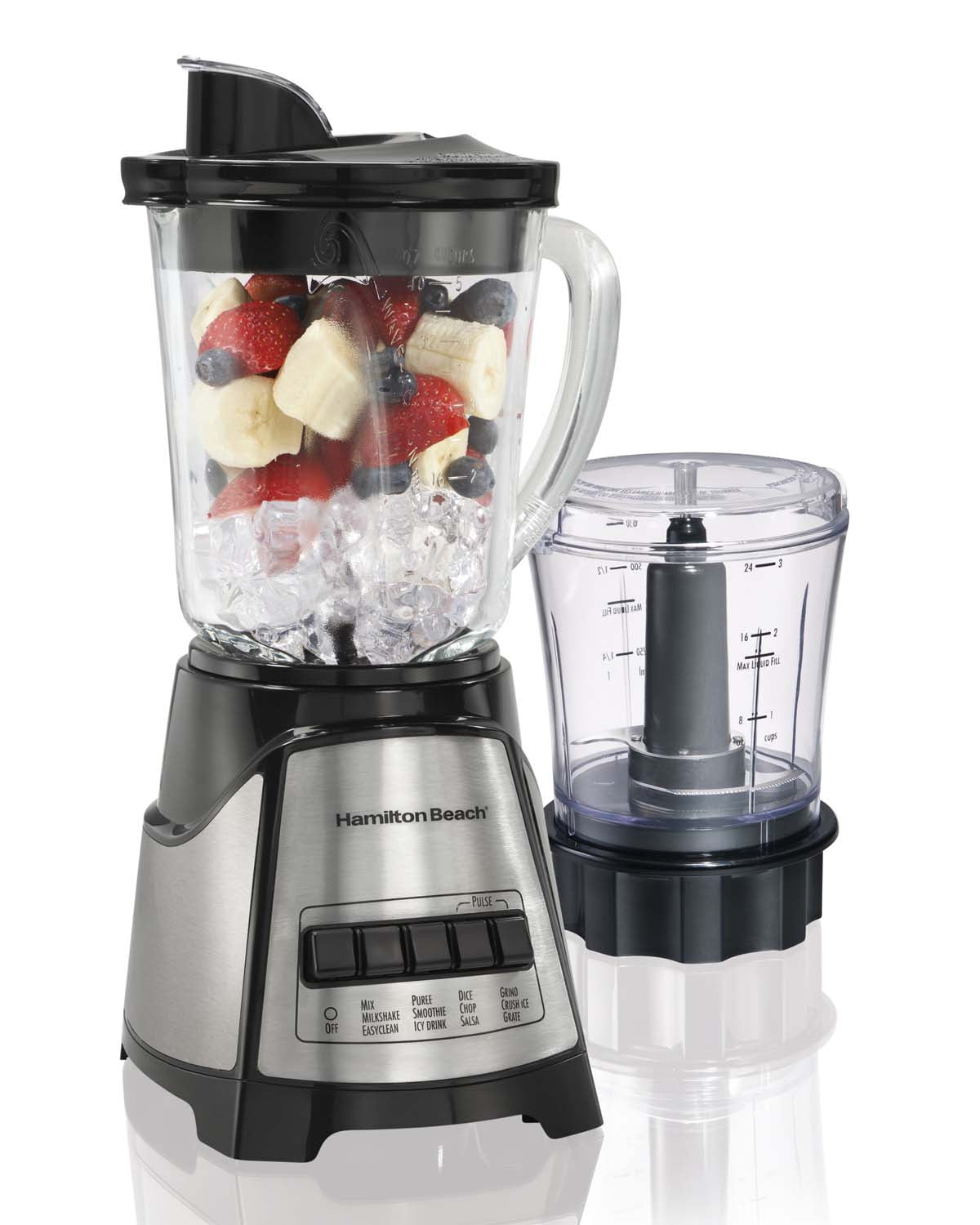 Hamilton Beach Blender for Shakes and Smoothies & Food Processor Combo,  With 40oz Glass Jar, Portable Blend-In Travel Cup & 3 Cup Electric Food