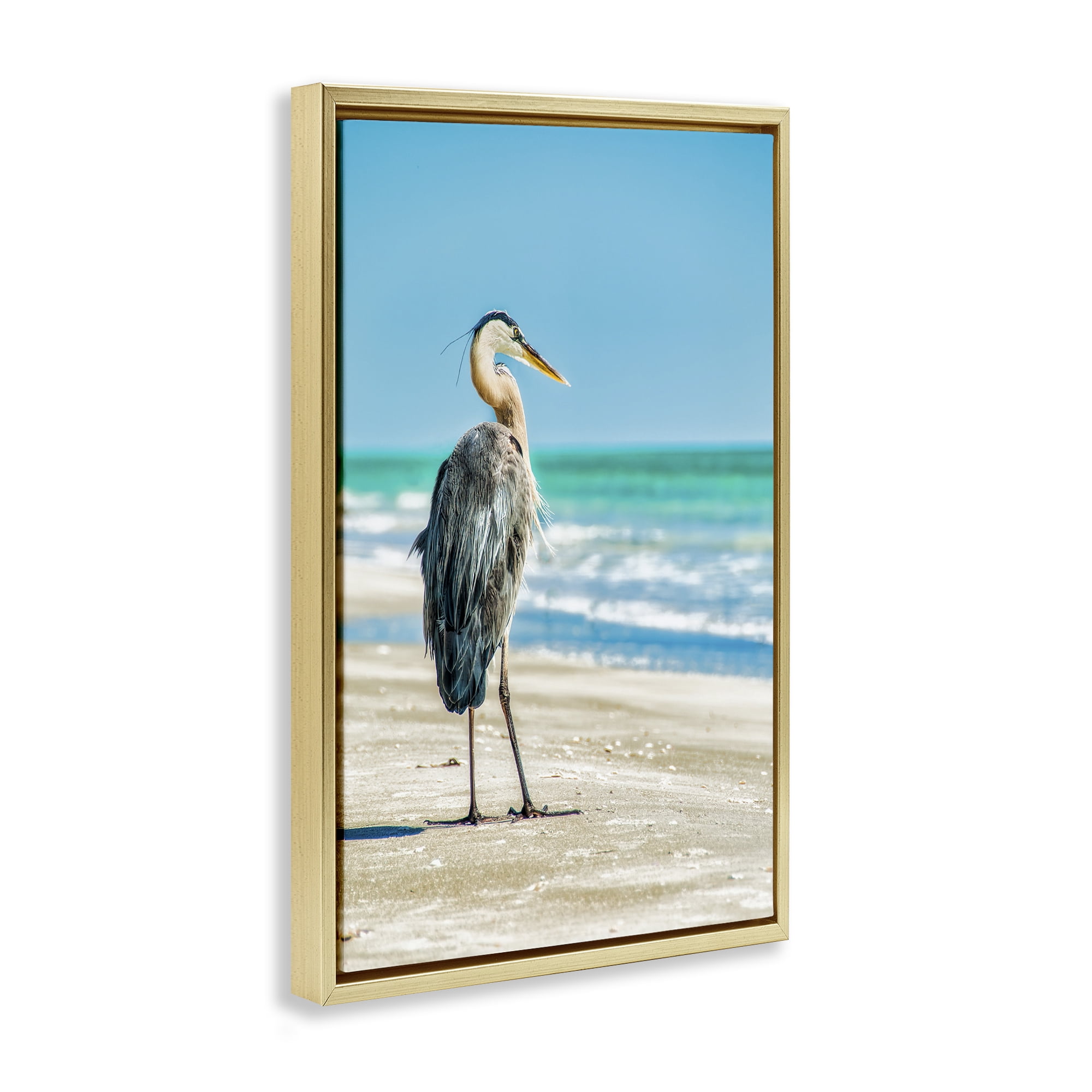 Stupell Industries Reflective Beach Bird Nautical & Beach Photography Gold Floater Framed Canvas Art Print Wall Art, 17 x 25