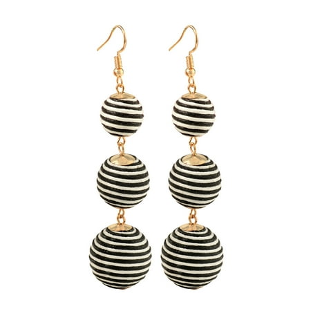 Hawaiian Jewelry - Triple Thread Lantern Ball Dangle Earrings Bohemian Ball Drop Earrings Hawaiian Jewelry Decoration (Black)
