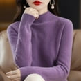 thumbnail image 2 of Pull Femme Automne Hiver Mode Coréenne Chaud Col Mi-Haut Basique Tricoté Manches Longues, 2 of 5