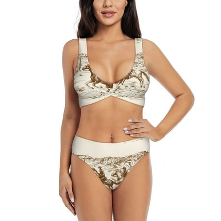 Zeuib Western Desert Cowboys1 High Waisted Tummy Control Bikini Set - Knot Front Push Up Top & Cheeky Thong Bottom  Two-Piece Swimsuit for Women-X-Large