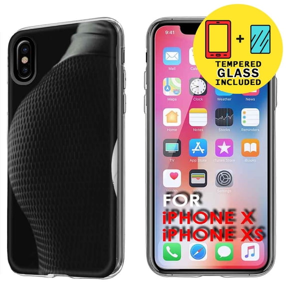 Clear TPU Phone Case for Apple iPhone XS,X,Soccer Woman Curve 01,Temper Glass Included,Combo