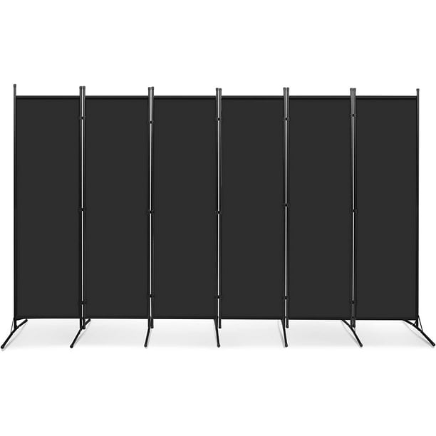 6Panel Portable Room Divider, 10 ft Tall Wall Divider, Black Folding Metal Privacy Screen