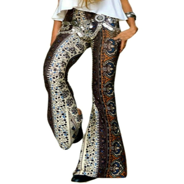 MesaSe Pantalon Évasé Long à Jambes Larges Imprimé Boho Hippie pour Femmes