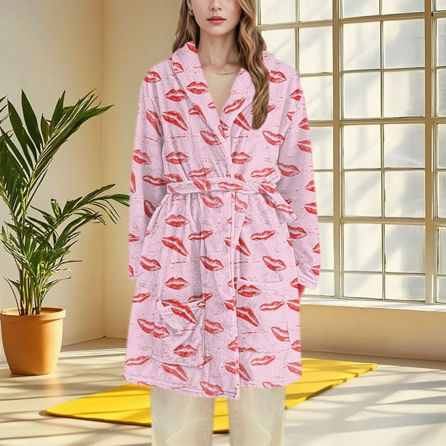 SDNall Womens Flannel Robe, Long Sleeve Open Front Long Bathrobe for Winter Home
