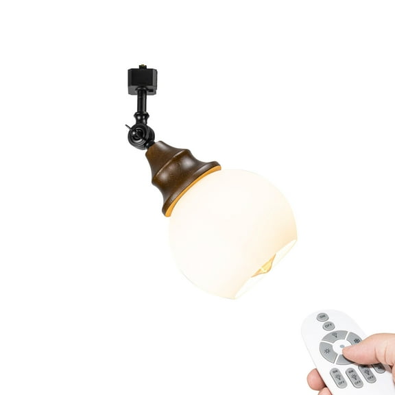 KAYYELAMP Adjustable Angle H-Type Track Head E26 Walnut Base White Glass Ball Shade Dimmable Ceiling Light Vintage Decor for Kitchen Home Office 1 Pcs(No Track)