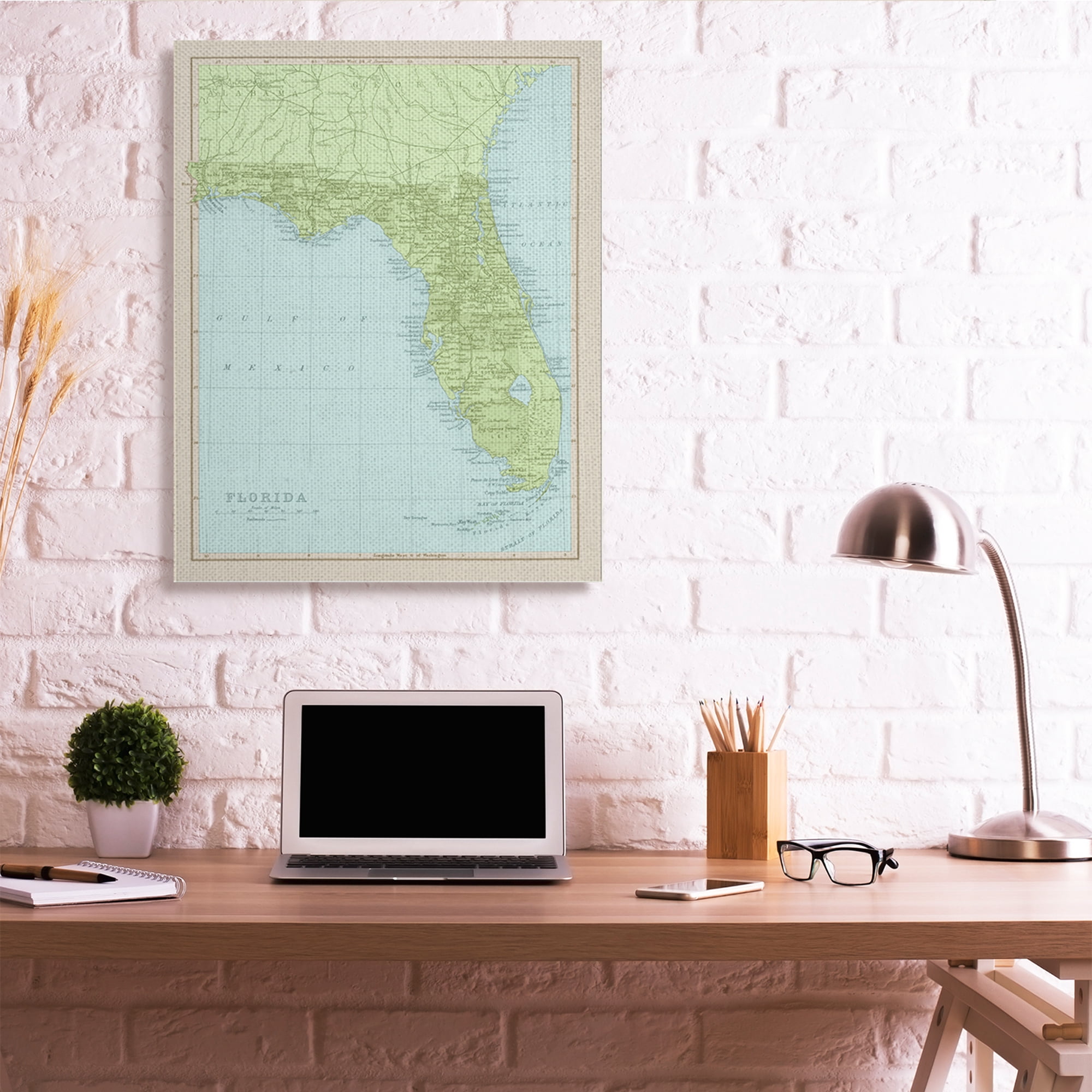 Stupell Industries Map Of Florida Classical State Border Canvas Wall Art, 36 x 48, Design by Daphne Polselli