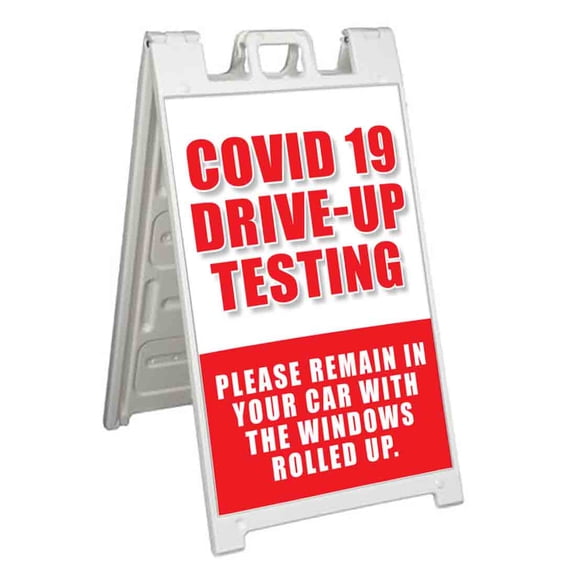Virus Drive Up Testing (24" X 36") Standard A-Frame Signicade, Includes Decal Applied To Stand