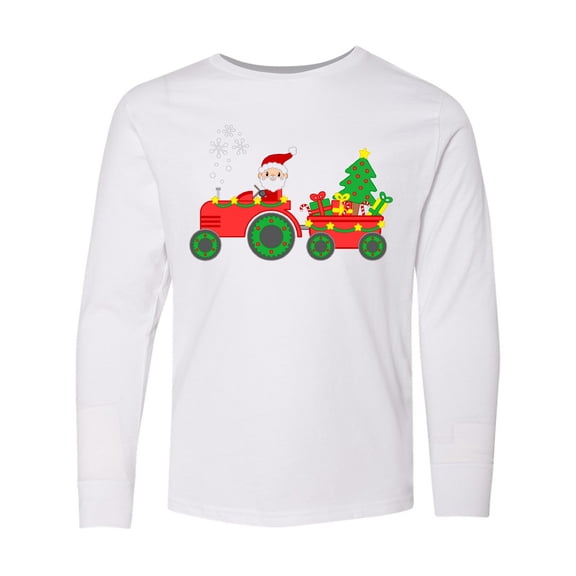 Inktastic Santa on Christmas Tractor Long Sleeve Youth T-Shirt