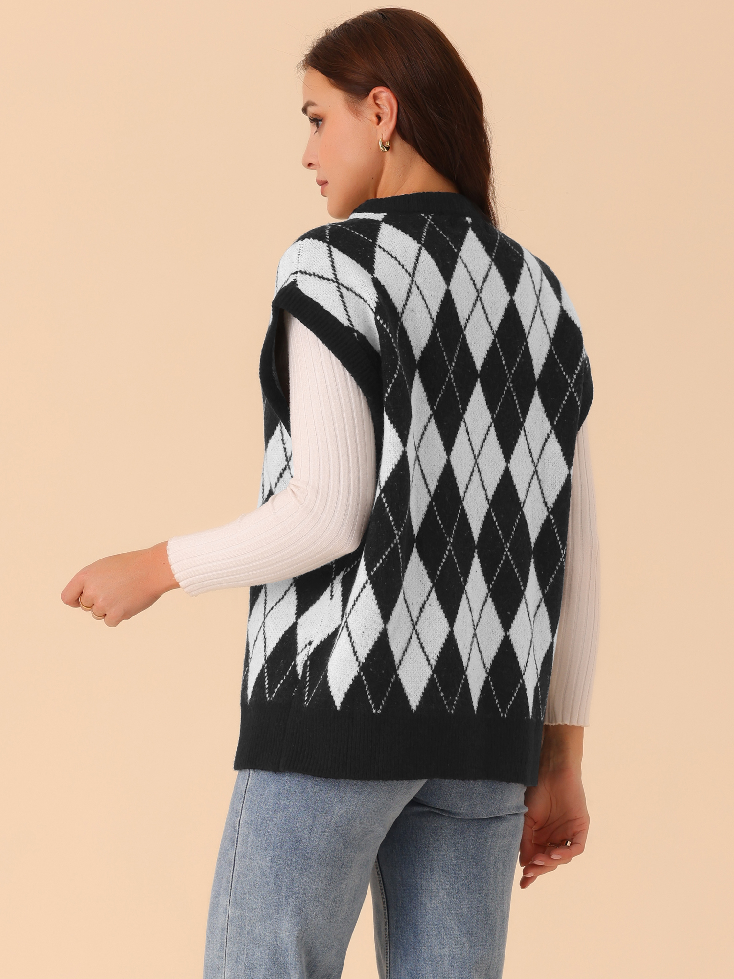 DARING DIVA Plus Size Contrast Color Sweater Vest Knit Pullover M Black