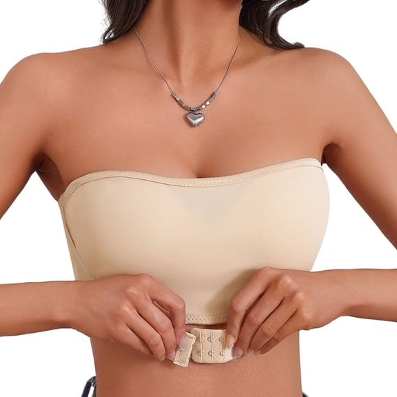 Women's Invisible Push Up Bra Antislip Front Closure Breathable Fabric Natural Lift Effect Strapless Bandeau Tube Top