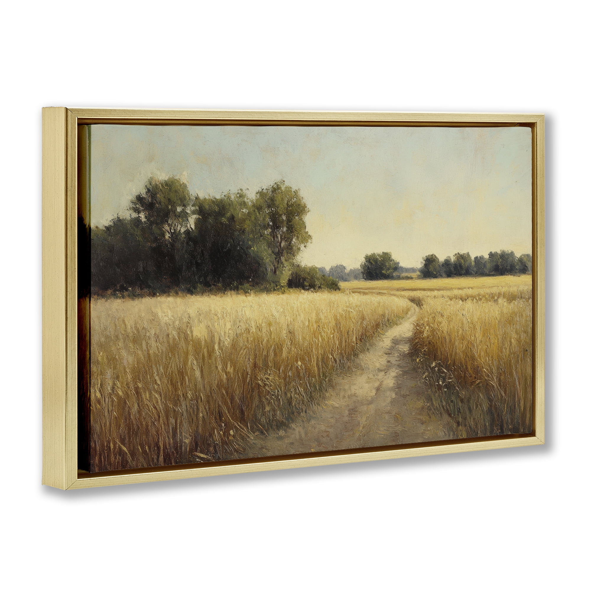 Stupell Industries Sunlit Country Wheat Path Gold Framed Floater Canvas Wall Art, design by Petal Prints Design
