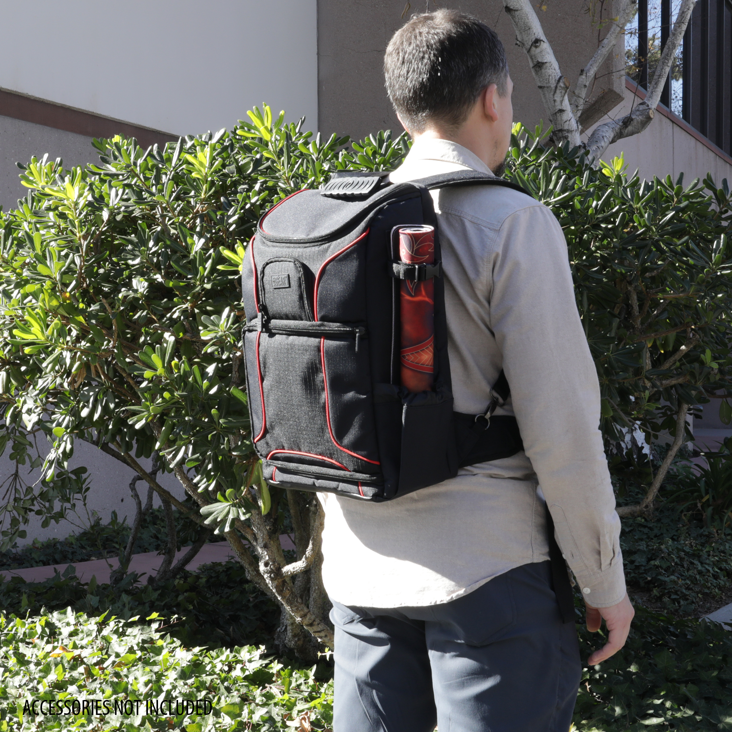 USA Gear MTG Backpack Compatible with Magic the Gathering, Playmat, Customizable Interior (Red)