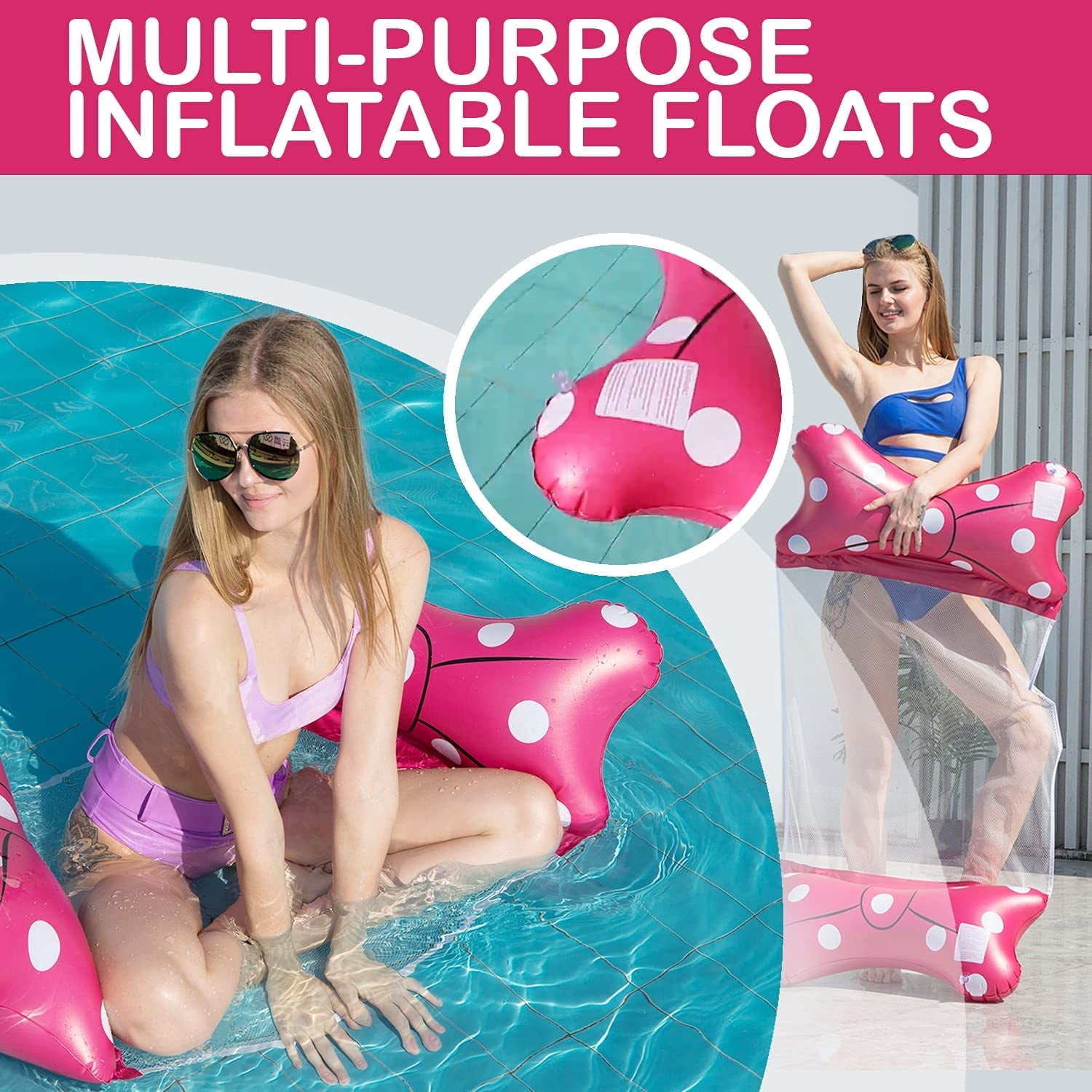 Fun Time Happy Summer Pool Floating Hammock for Relaxation with Portable Air Pump – Pink