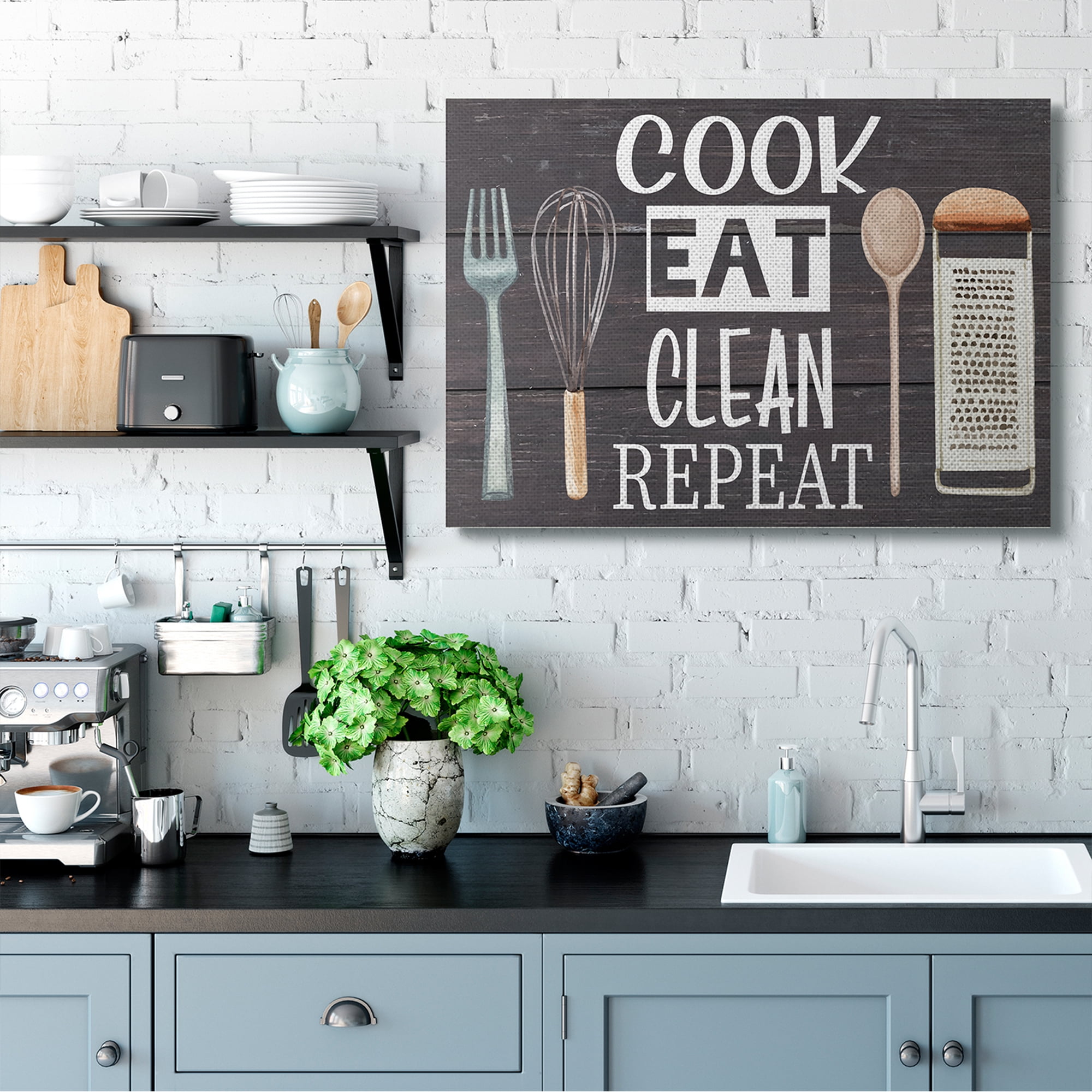 Cook Eat Clean Humorous Quote Rustic Kitchenware 48 in x 36 in Drawing Canvas Art Print, by Stupell Home Décor