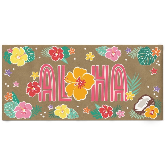 Big Dot of Happiness Hawaiian Luau Aloha Kraft Paper Banner, Hibiscus Flowers Tropical Party Banner, Printed Brown Paper Party Sign Decoration – 1 Count