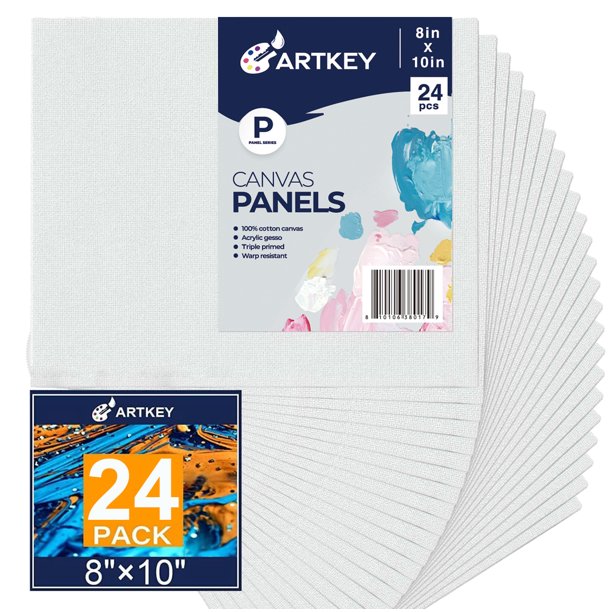Artkey Canvas Panels 8x10 Inch 24Pack, AcidFree 100 Cotton Paint
