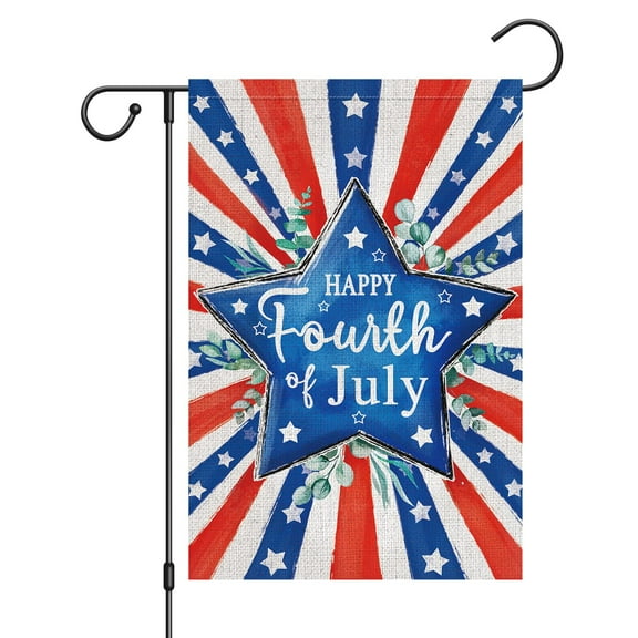 VOCHIC 4th of July Garden Flag 12x18 Double Sided, Small Burlap Welcome Patriotic Stars Garden Yard House Flags for Independence Day Outdoor Decor (Only Flag)