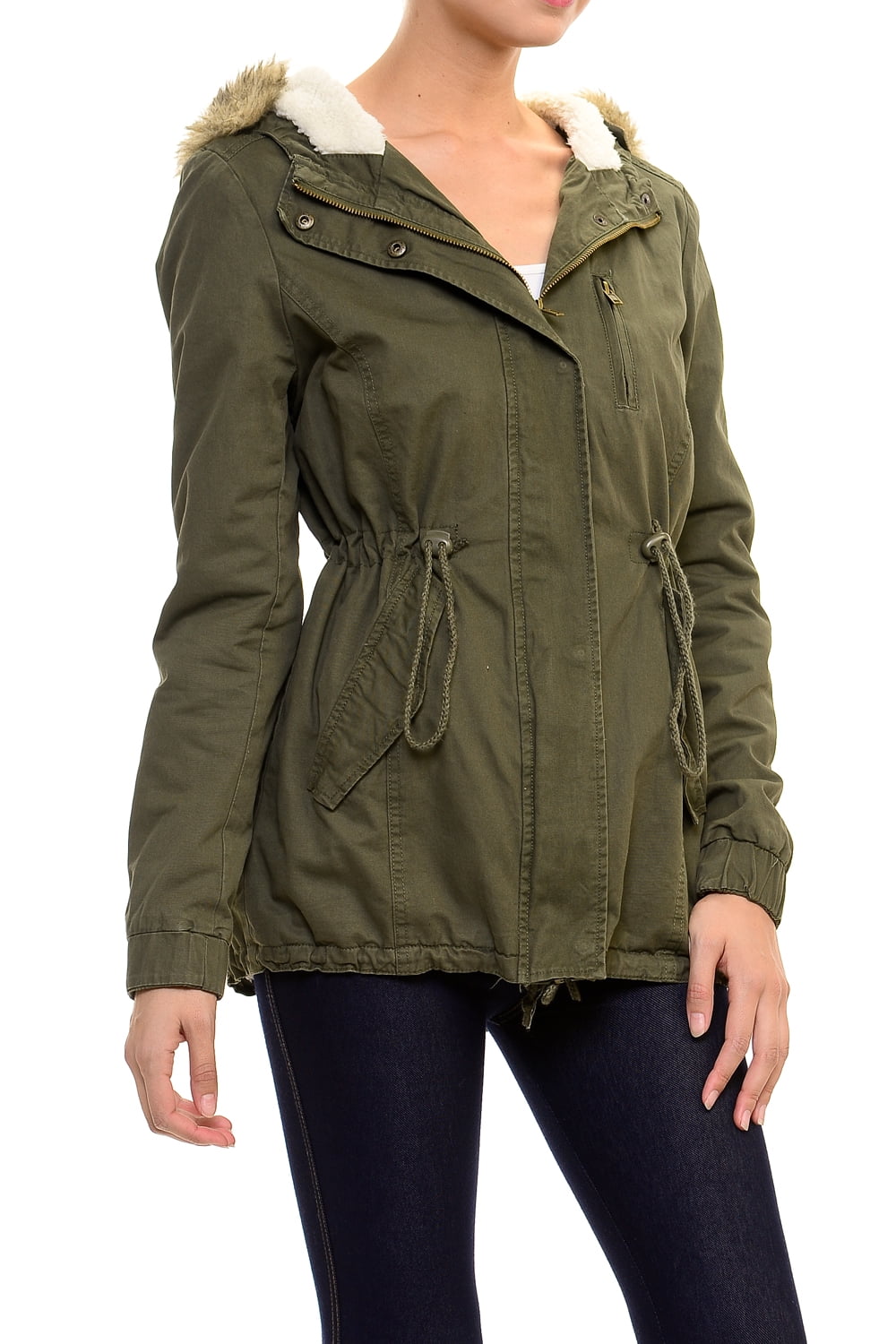Womens Safari Utility Anorak Zip Up Jackets Long Sleeve Drawstring Lapel Wind Coats with Pockets