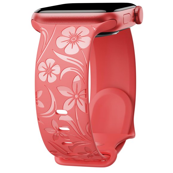 Correa Con Grabado Floral Compatible Con Apple Watch Band De 38 Mm, 40 Mm, 41 Mm, 42 Mm, 44 Mm, 45 Mm, 46 Mm, 49 Mm, Correa De Silicona Brillante Con Diseño De Flores Silvestres Para Iwatch Band Serie