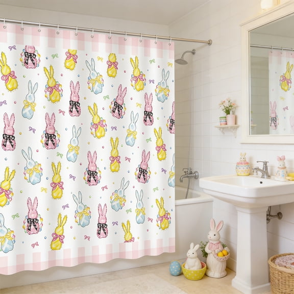 Bath Clearnace! YZEGDCH Easter Shower Curtain, Bunny Curtain for Bathroom, 72 W x72 H Inch Waterproof Polyester Fabric with Hooks, Easter Gifts for Ki*ds Women Men