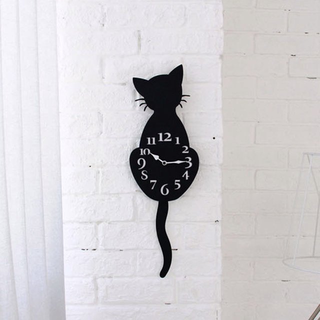 Reloj Creative Cartoon Cute Cat Wall Clock Home Decor Watch Way Tail Move Silence AHeartcove SZ221208-0289JD