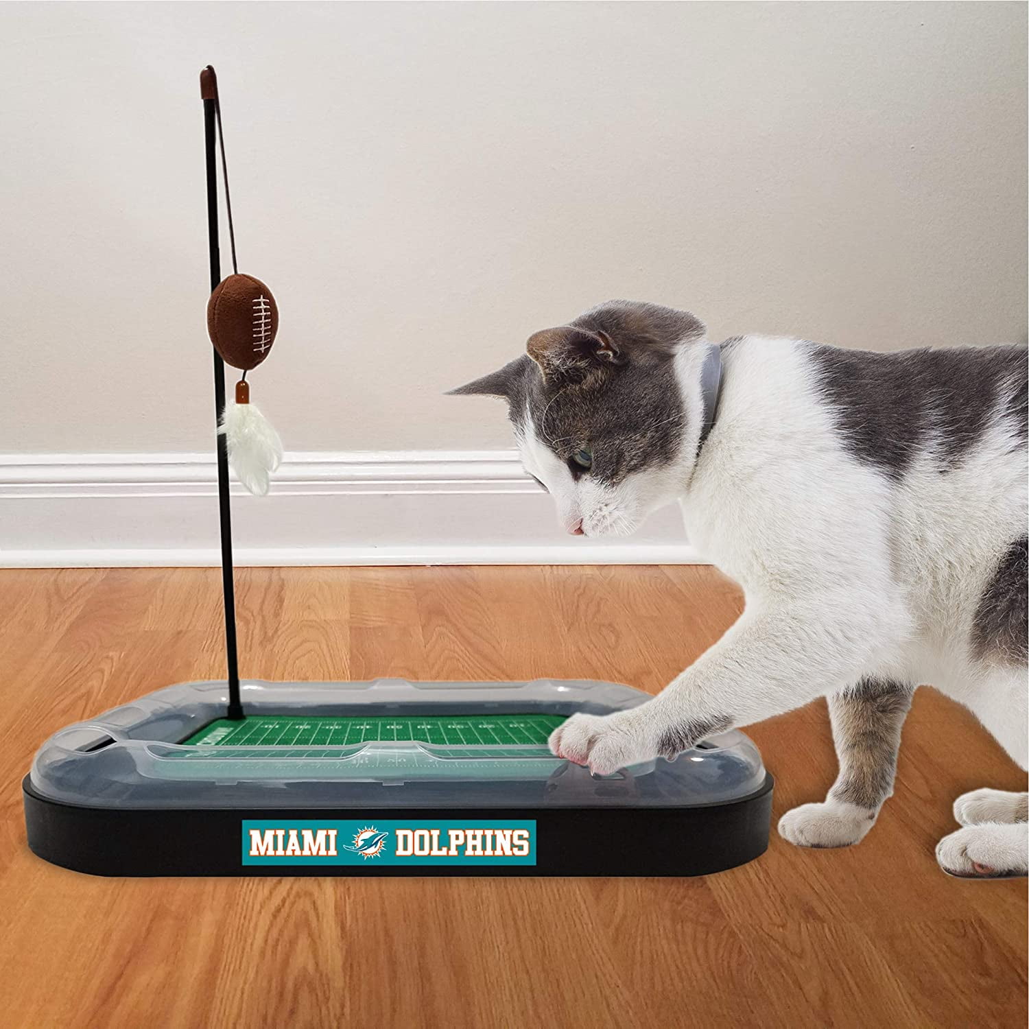 NFL Miami Dolphins CAT Scratcher Toy with Catnip Plush & Feather Cat and Kitty Toy