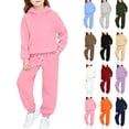thumbnail image 2 of CBASIHI Girls 2 Piece Sweatsuit Sets Drawstring Elastic Waist Wide Leg Sweatpants Long Sleeve Hooded Sweatshirts Casual Athletic Fall Winter Workout Sets Pink 5 T-14 T, 2 of 8