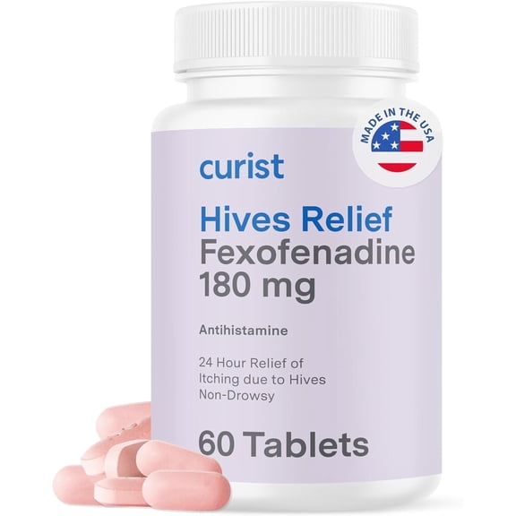 Curist Hives Relief Fexofenadine Hydrochloride, Antihistamine Tablets, 24-Hour Hives Treatment & Itch Relief for Adults, 60 Tablets