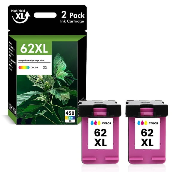 62 62XL Ink Cartridges Compatible for HP 62XL 62 2 Pack Tri-color Ink for Envy 5540 5640 5660 7644 5740 5741 8000 OfficeJet 200 250 Printer Compatible for HP 62 Ink Cartridges Combo Pack